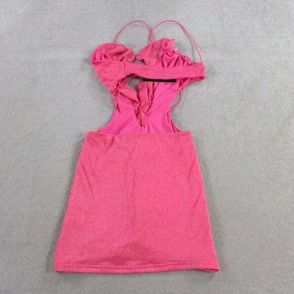 Outcast Miami Mini Dress Womens Small Hot Pink Shimmer Ruffles Party Nightlife - Picture 4 of 9
